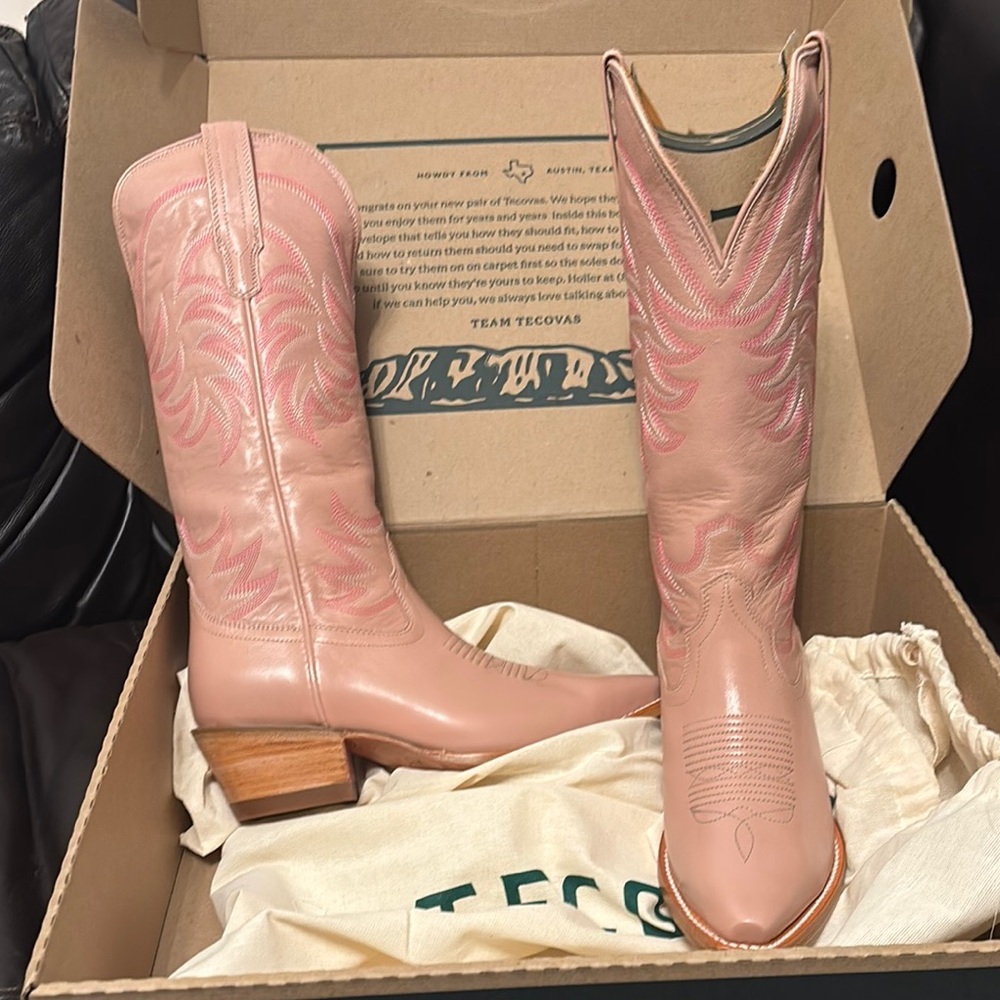 Tecovas Pink Leather Women's Cowboy Boots